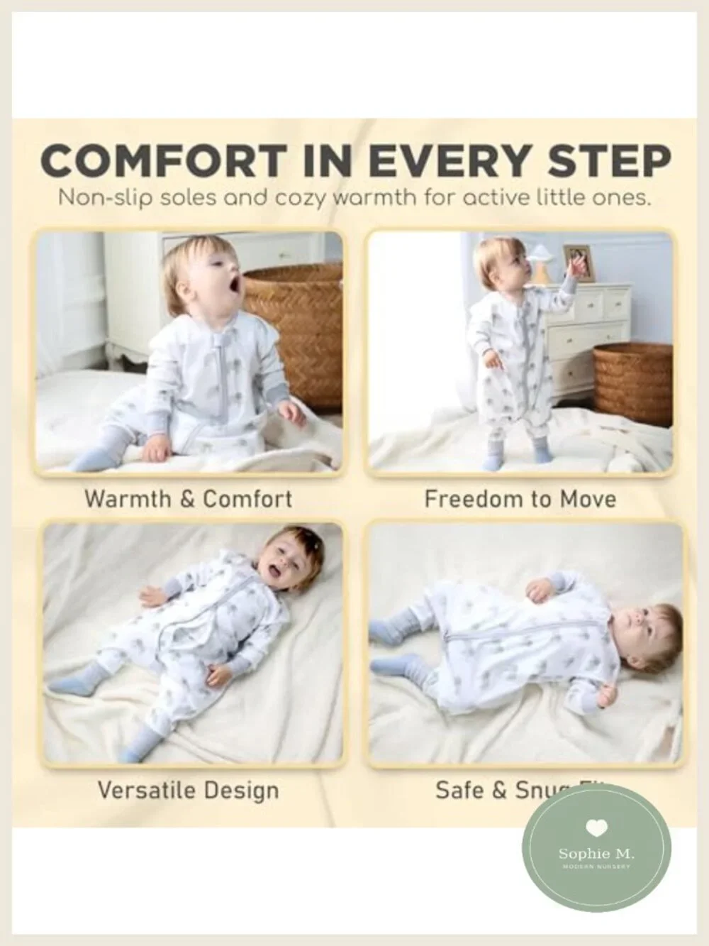 Organic Cotton Toddler Sleep Sack with Feet, Long Sleeve 1.0 TOG Wearable